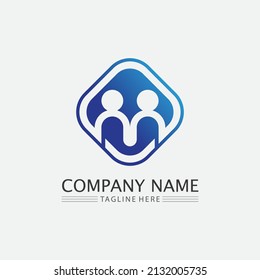 Logotipo de personas, equipo, trabajo de personas exitosas, grupo y comunidad, vectores de logotipo de empresa y empresa y diseño Cuidado, icono de familia Logotipo de éxito