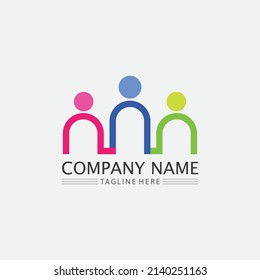 Logotipo de personas, equipo, trabajo de personas exitosas, grupo y comunidad, vectores de logotipo de empresa y empresa y diseño Cuidado, icono de familia Logotipo de éxito