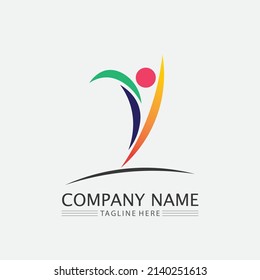Logotipo de personas, equipo, trabajo de personas exitosas, grupo y comunidad, vectores de logotipo de empresa y empresa y diseño Cuidado, icono de familia Logotipo de éxito
