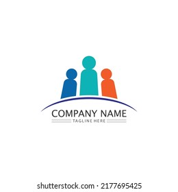 Logotipo de personas, equipo, trabajo de personas exitosas, grupo y comunidad, vectores de logotipo de empresa y empresa y diseño Cuidado, icono de familia Logotipo de éxito