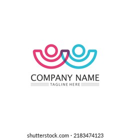 Logotipo de personas, equipo, trabajo de personas exitosas, grupo y comunidad, vectores de logotipo de empresa y empresa y diseño Cuidado, icono de familia Logotipo de éxito