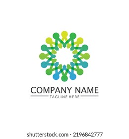 Logotipo de personas, equipo, trabajo de personas exitosas, grupo y comunidad, vectores de logotipo de empresa y empresa y diseño Cuidado, icono de familia Logotipo de éxito