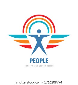 People logo template design element. Abstract human happiness concept sign. Nature ecology icon. Healthcare wellness symbol. Freedom wings. Vector illustration. 
