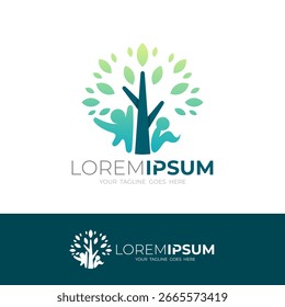 People logo and tree design combination, children icon