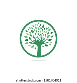 People logo tree logo vector design. Healthy person people tree eco and bio icon human character icon nature care symbol.	