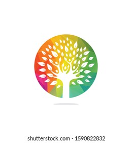 People logo tree logo vector design. Healthy person people tree eco and bio icon human character icon nature care symbol.	