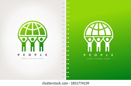 People logo vector. People holding the planet.