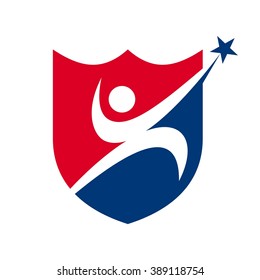 people logo vector. shield symbol vector.