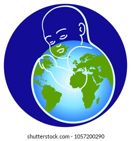 People logos. Greenpeace. Earth day. Protect world. Symbol,icon green children Earth. Save the earth,world vector. Breastfeeding.Pregnant,expectant mother, woman symbol.Card Happy Mothers Day.