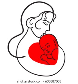 People logos.Happy Mothers Day Card.Beauty madonna,saint mary silhouette baby jesus love heart logo,icon.Breastfeeding.Pregnant,expectant mother symbol..Mother child.maternity.Vector illustration