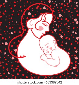 People logos.mother.madonna,saint mary silhouette baby jesus love logo,icon. Breastfeeding.Pregnant,expectant mother woman,symbol.Card Happy Mothers Day.Mother child.maternity.Vector illustration