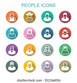 people long shadow icons, flat vector symbols