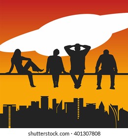 People look at the aliens. Vector with gradient.