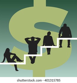 People look at the dollar. Vector with gradient.