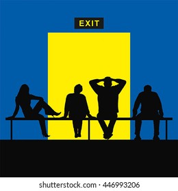 People look at the door. Exit. Simple vector.