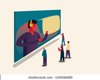 People look at the huge screen and listen to what the operator says to them.