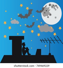 people look at the moon vector illustration