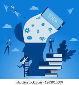 People are looking for a connection, Internet support, a sound amplifier, a stack of clouds and icons. Improving the quality of mobile communicatios. Office concept people vector illustration flat.