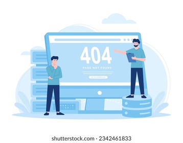 People are looking for data storage errors, 404 error trending concept flat illustration