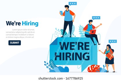 People Looking For Employees With Words We're Hiring, Concept Vector Ilustration. Can Use For Landing Page, Template, Ui, Web, Mobile App, Poster, Banner, Flyer, Background, Website, Advertisement