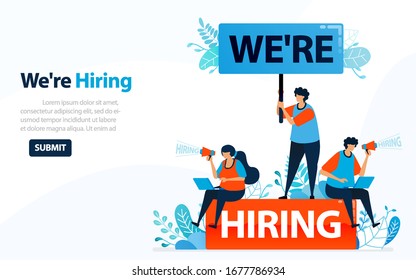 People Looking For Employees With Words We're Hiring, Concept Vector Ilustration. Can Use For Landing Page, Template, Ui, Web, Mobile App, Poster, Banner, Flyer, Background, Website, Advertisement