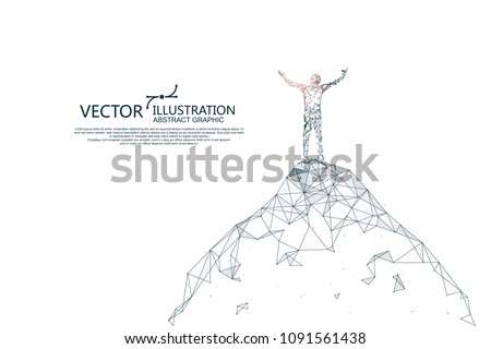 People looking into the distance from a high point, connected by dotted lines, vector illustrations.