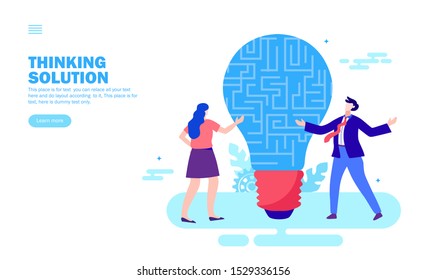 people looking at maze bulb, idea vector illustration