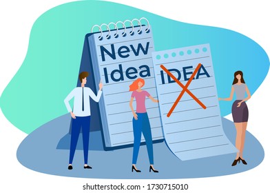 People looking for new ideas. People and Notepad. New startup brainstorming investment development. Flat vector illustration.