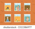 People Looking Out of Windows Set, Neighbors in Their Apartments Greeting Through the Windows Vector Illustration