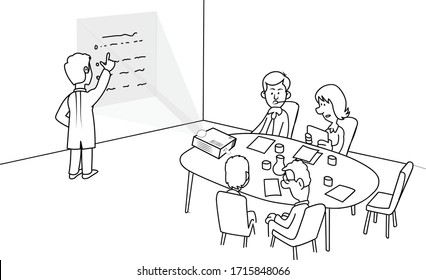 people looking at the projector and discussing in conference