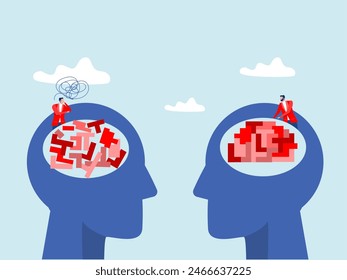  people looking puzzle head brain different thinking Rational and irrational thinking in the form of colourful arranged and rearranged shapes concept