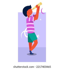 people looking at the sky using binoculars flat illustration vector aesthetic background