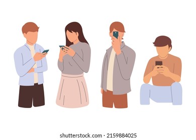 People looking smartpone flat vector illustration