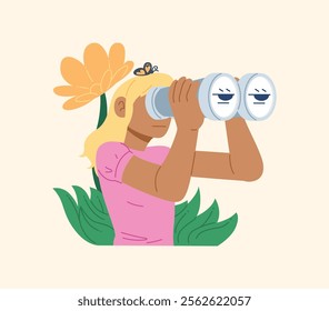 People looking through binoculars illustration