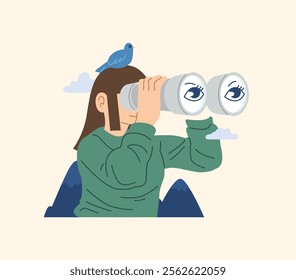 People looking through binoculars illustration
