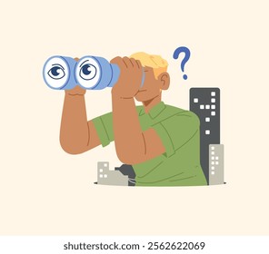 People looking through binoculars illustration
