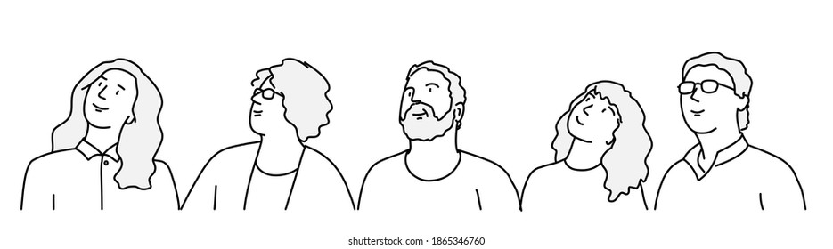 People looking up. Hand drawn vector illustration.