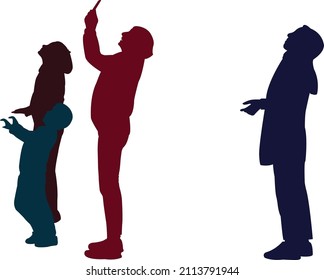 people looking up, silhouette vector
