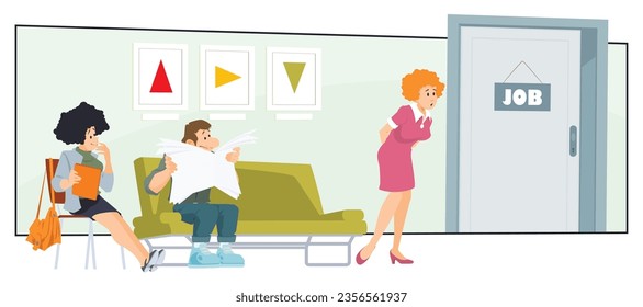 People are looking work. Funny people. Illustration concept template for website, web landing page, banner, presentation, social, poster, promotion or print media.