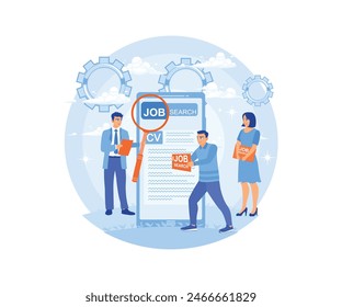 People are looking for work. Send CV online. Job Search concept. Flat vector illustration.