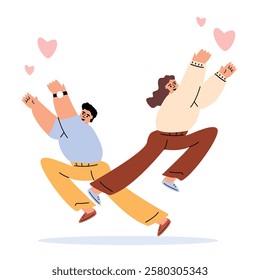 People In Love collection. Vector cartoon flat illustration of young people in actions of happiness and love sharing.