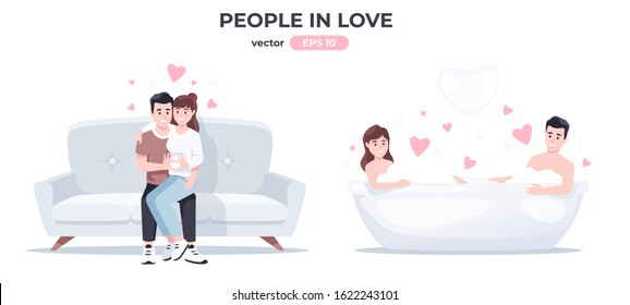 People in love. Couples on a date. Man and woman. Happy family set. Cute cartoon characters. Romantic templates. Simple modern design. Flat style vector illustration.