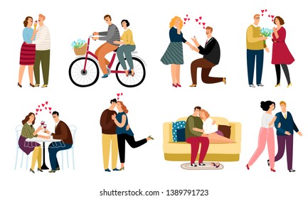 People in love, daiting couples icons set on white background, vector illustration