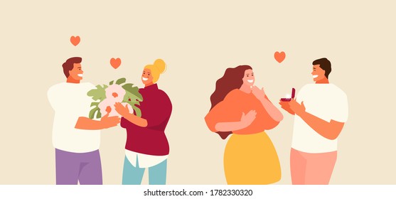 People in love are happy couples. Saint Valentine holiday vector characters	
