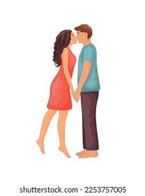 People in love. A man and a woman kissing. Romantic cartoon-style illustration. A guy and a girl in love. Vector illustration isolated on a white background