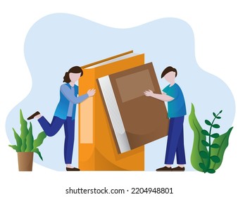 People love reading book illustration vector template, book lovers, readers, modern literature fans