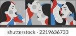 People in love. Set of portraits of lovers couple. Colored spots face
