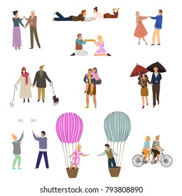 People in love set. Valentine's Day. Happy couples with different activities. Vector illustration