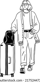 People with luggage Traveler lifestyle Hand drawn Line art Illustration