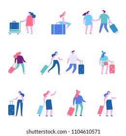 	
People with luggage.Trip, tourists. Flat  vector illustration.